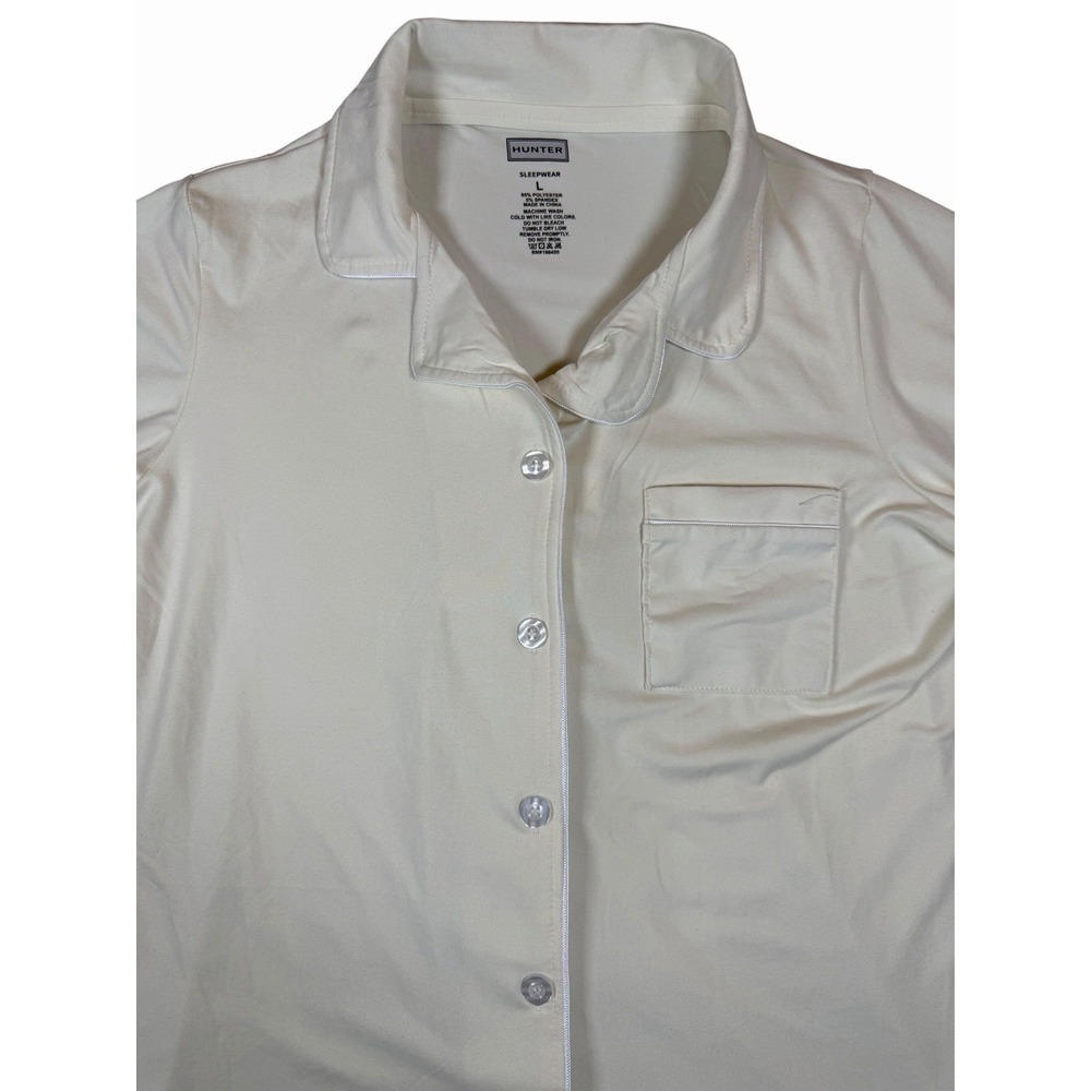 NWT  Hunter Sleepwear Pajama Top Womens Large White Notch Collar Button Front